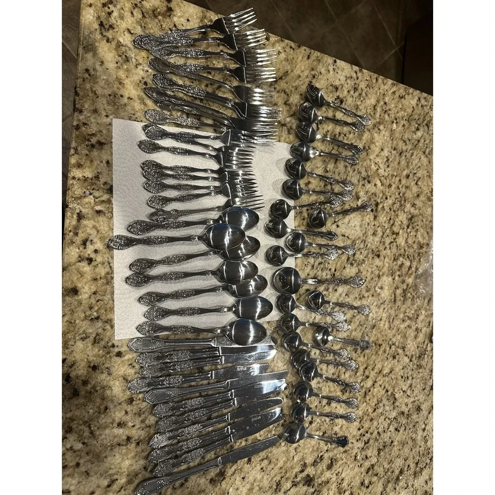 Lot of 58 Pieces ORLEANS Silver Stainless Silverware Flatware Japan Vintage.MCM